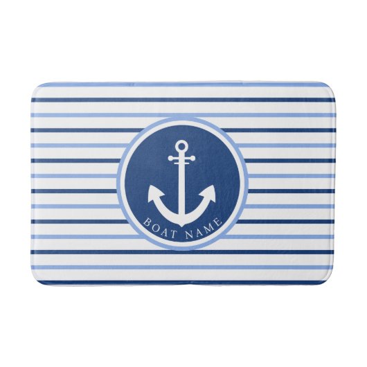 Bootnaam Marine Blauw Anker Moderne Kust Badmat (Voorkant)