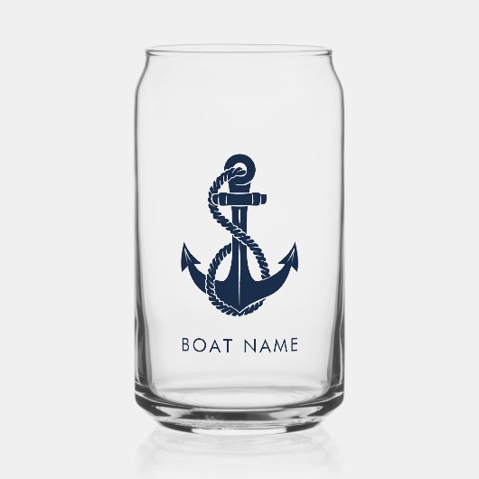 Bootnaam Marine Blauw Nautisch Anker Custom Blikvorm Glas (Voorkant)
