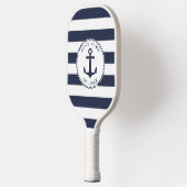 Bootnaam Marine Blauw Wit Strepen Nautisch Anker Pickleball Paddle (Links)