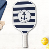 Bootnaam Marine Blauw Wit Strepen Nautisch Anker Pickleball Paddle