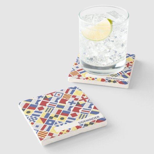 Bootnaam Maritiem Signaal Vlag Nautische Vlaggen Stenen Onderzetter (Zijkant)