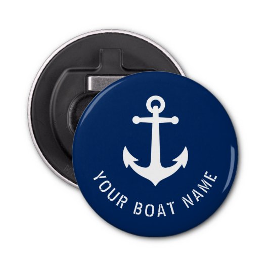Bootnaam Nautical  Anker Navy Blue White Button Flesopener (Voorkant)