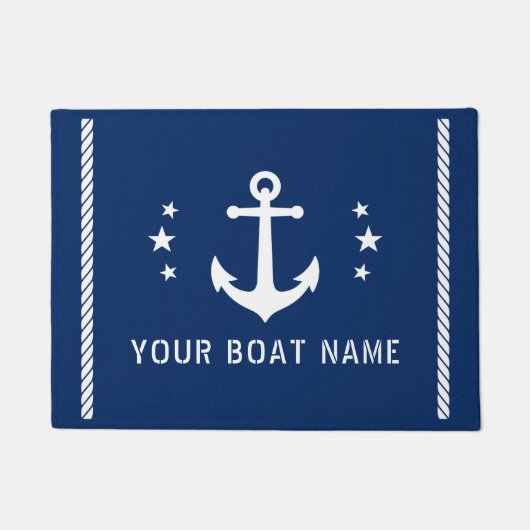 Bootnaam Nautical  Anker Stars Navy Blue Deurmat (Voorkant)