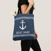 Bootnaam  nautisch anker blauw grijs wit tote bag (Dichtbij)