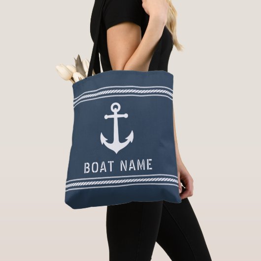 Bootnaam  nautisch anker blauw grijs wit tote bag (Dichtbij)