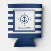 Bootnaam Nautisch Ankerkompas marine blauwe streep Blikjeskoeler (Voorkant)