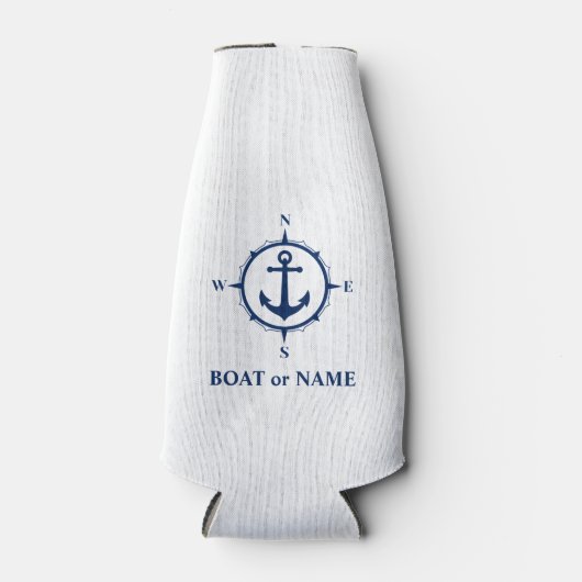 Bootnaam Nautisch Ankerkompas Marine op Wit Flesjeskoeler (Voorkant)