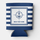 Bootnaam Nautisch Ankerkompas Navy stripes Blikjeskoeler (Voorkant)