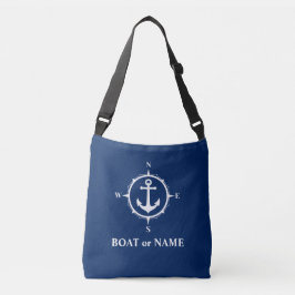Bootnaam nautisch kompas anker marine blauw crossbody tas
