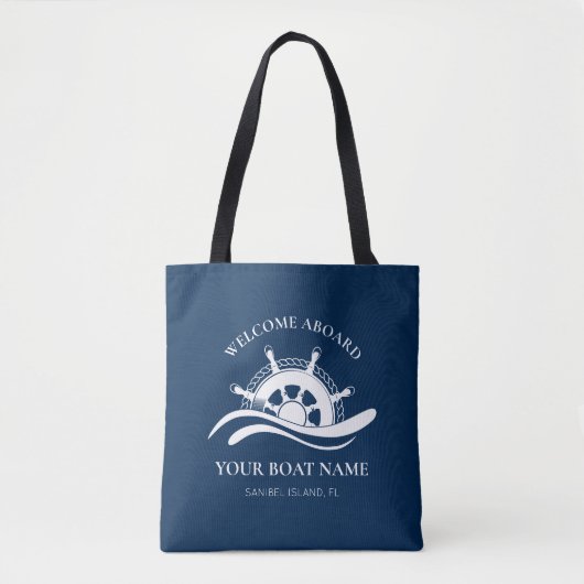 Bootnaam Nautisch Schip Wiel Tote Bag (Voorkant)