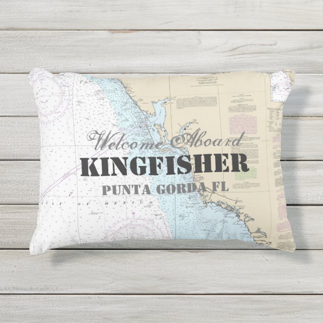 Bootnaam & nautisch welkom aan boord van de Golfku Buitenkussen (Voorkant)