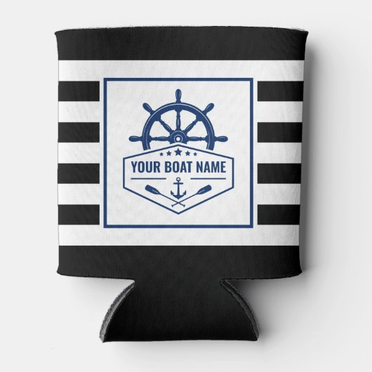 Bootnaam nautische anker riemen helm gestreepte blikjeskoeler (Voorkant)