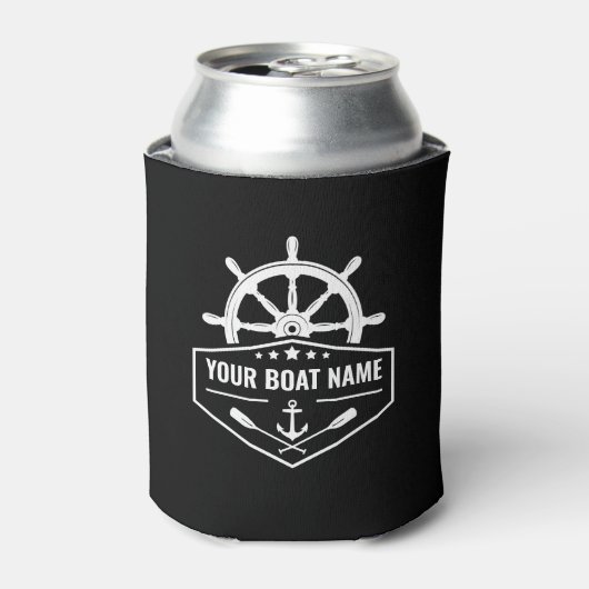 Bootnaam nautische anker riemen & schepen wiel blikjeskoeler (Blikje Voorkant)