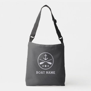 Bootnaam nautische anker riemen touw sterren grijs crossbody tas