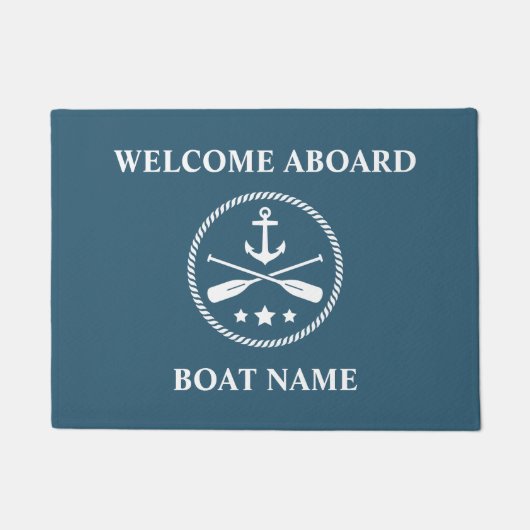 Bootnaam nautische anker & riemen Welkom aan boord Deurmat (Voorkant)
