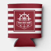 Bootnaam Nautische Anker Roeiers Helm Rood & Wit Blikjeskoeler (Voorkant)