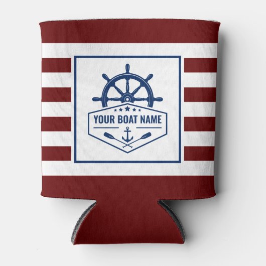 Bootnaam nautische anker roeiriemen helmstrepen blikjeskoeler (Voorkant)