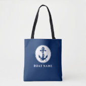 Bootnaam Nautische Anker & Touw Navy Blauw Wit Tote Bag (Voorkant)