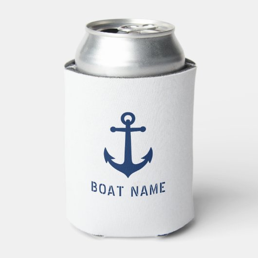 Bootnaam Nautische Anker Wit Blauw Blikjeskoeler (Blikje Voorkant)