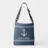 Bootnaam Nautische  Anker Zee Blauw Grijs Crossbody Tas (Voorkant)