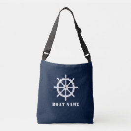 Bootnaam nautische schepen wiel helm diep blauw crossbody tas