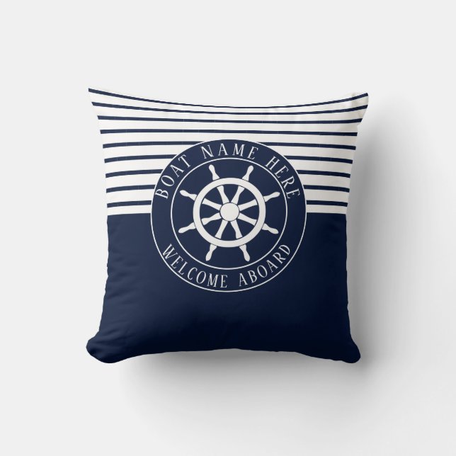 Bootnaam Navy Blauwe Scheepvaart Schip Roer Jacht Kussen (Voorkant)