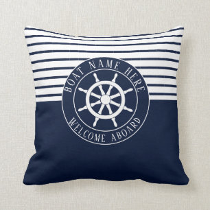 Bootnaam Navy Blauwe Scheepvaart Schip Roer Jacht Kussen