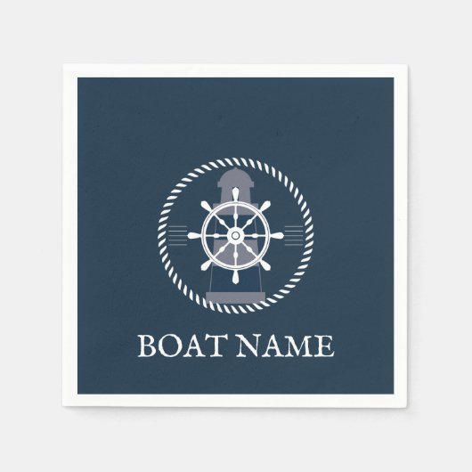 Bootnaam Navy Blue Nautical Gepersonaliseerd Servet (Voorkant)