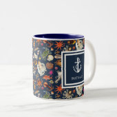 Bootnaam Navy Blue Sealife Nautisch Anker Tweekleurige Koffiemok (Voorkant rechts)