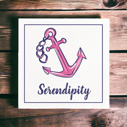 Bootnaam Navy Pink Anchor Servet