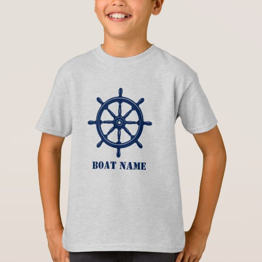 Bootnaam of Jouw naam Scheepshelm Navy & Grey T-shirt (Voorkant)