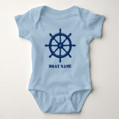 Bootnaam of Jouw naam Schip Helm Wheel Navy Blue Romper (Voorkant)