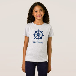 Bootnaam of Jouw naam Schip Helm Wheel Navy Grey T-shirt