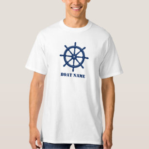 Bootnaam of Jouw naam Schip Helm Wheel Navy Grey T-shirt