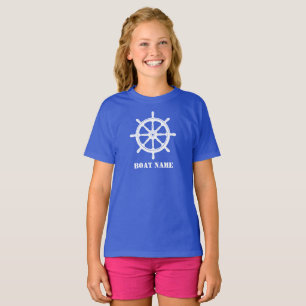 Bootnaam of Jouw naam Ship Helm Wheel Royal Blue T-shirt