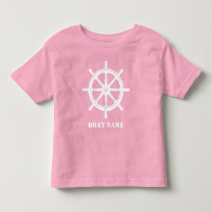Bootnaam of Jouw naam Ship Helm Wheel Roze Wit Kinder Shirts