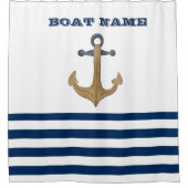 Bootnaam, Retro Anker Navy Blauwe Witte Strepen Douchegordijn (Voorkant)