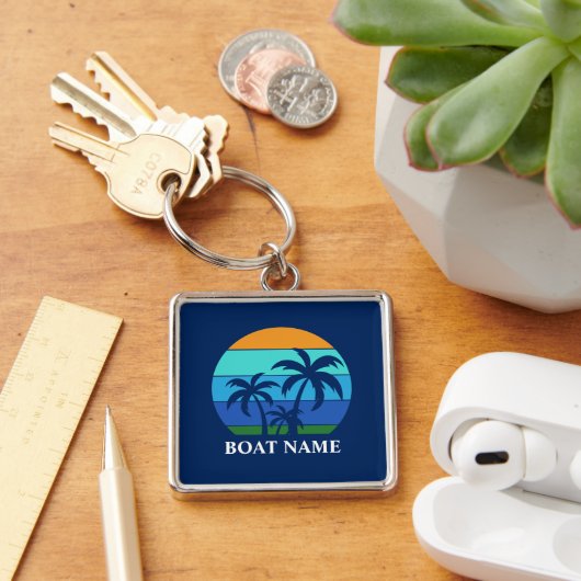 Bootnaam Sun Palm Trees Blauw Premium Sleutelhanger (Bureau)