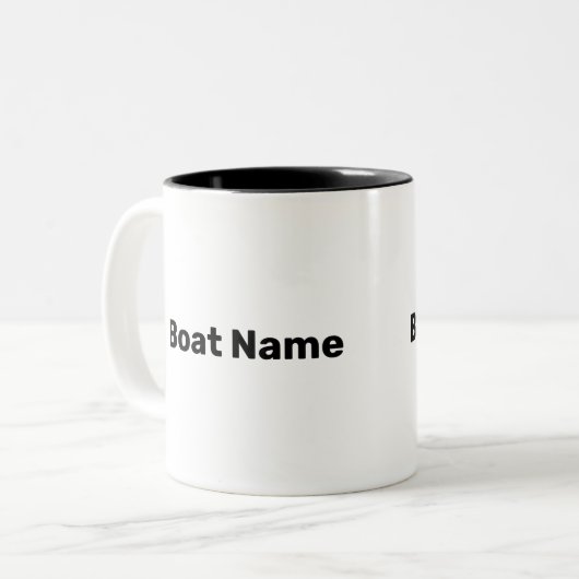 Bootnaam Witte en Zwarte Tekst Sjabloon Tweekleurige Koffiemok (Voorkant links)