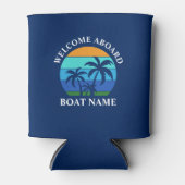 Bootnaam zon palmbomen welkom aan boord blauw blikjeskoeler (Voorkant)