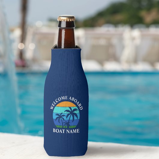 Bootnaam zon palmbomen welkom aan boord blauw flesjeskoeler