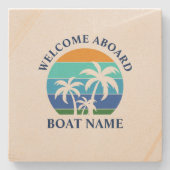 Bootnaam zon palmbomen welkom aan boord stenen onderzetter (Voorkant)