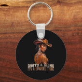 Boots &amp; Bling It's Cowgirl African Women Black Sleutelhanger (Voorkant)