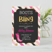 Boots and bling bachelorette party call kaart (Staand voorkant)