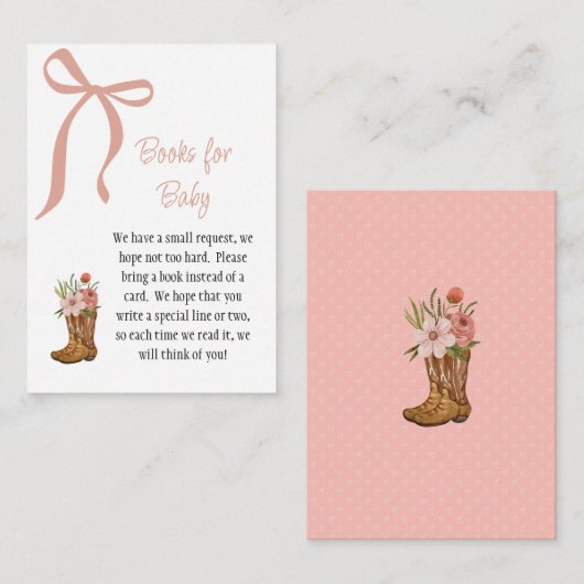 Boots and Bows Baby Girl Shower Books for Baby Informatiekaartje (Voorkant / Achterkant)