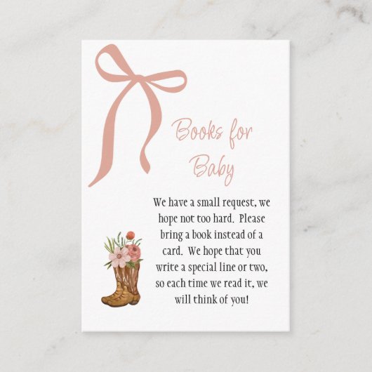Boots and Bows Baby Girl Shower Books for Baby Informatiekaartje (Voorkant)