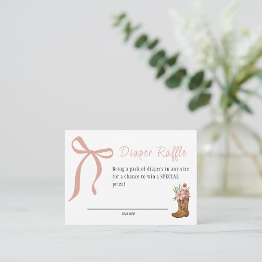 Boots and Bows Baby Girl Shower Diaper Raffle Informatiekaartje (Staand voorkant)