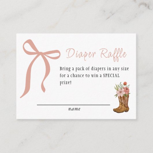 Boots and Bows Baby Girl Shower Diaper Raffle Informatiekaartje (Voorkant)