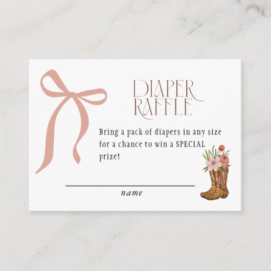 Boots and Bows Baby Girl Shower Diaper Raffle Informatiekaartje (Voorkant)