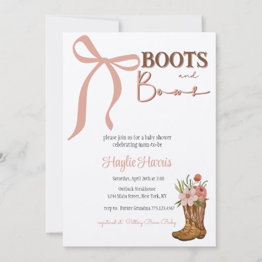 Boots and Bows Baby Girl Shower Kaart (Voorkant)